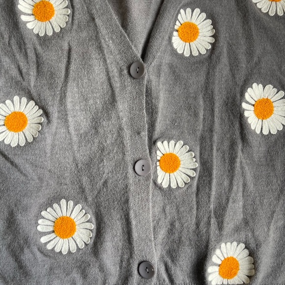Women’s Warm Daisy Flower Cardigan Sweater Long Sleeve  V-Neck Cropped Size S - Picture 8 of 9
